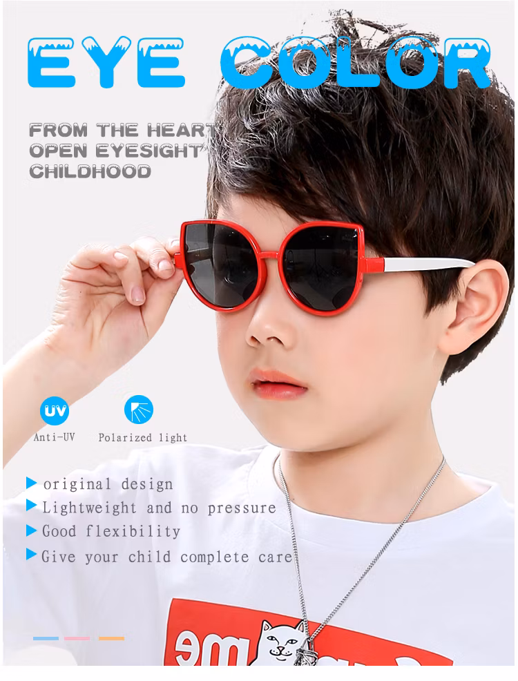 Kids Cat Eye Sunglasses Fashion Brand Designer Round Sun Glasses Boys Girls Baby Suitable for Children Aged 5-12 Gradient