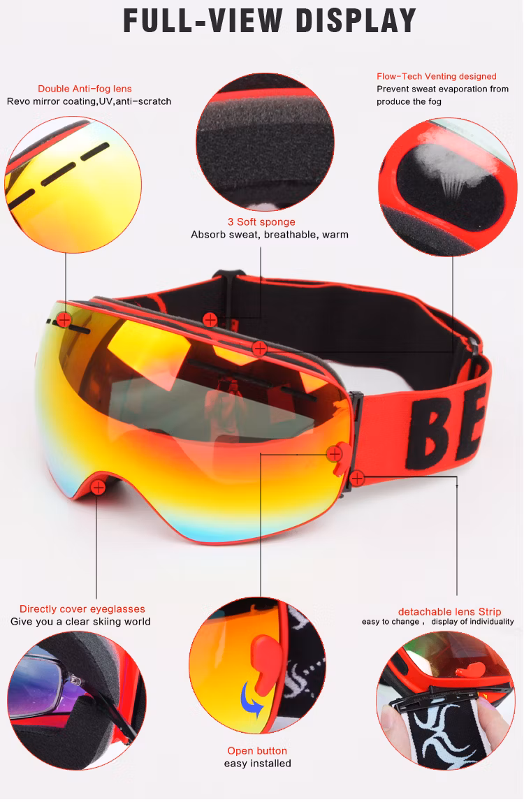 2019 Hot Selling UV Anti Fog Photochromatic Lens Large Visual Custom Wholesale Ski Glasses