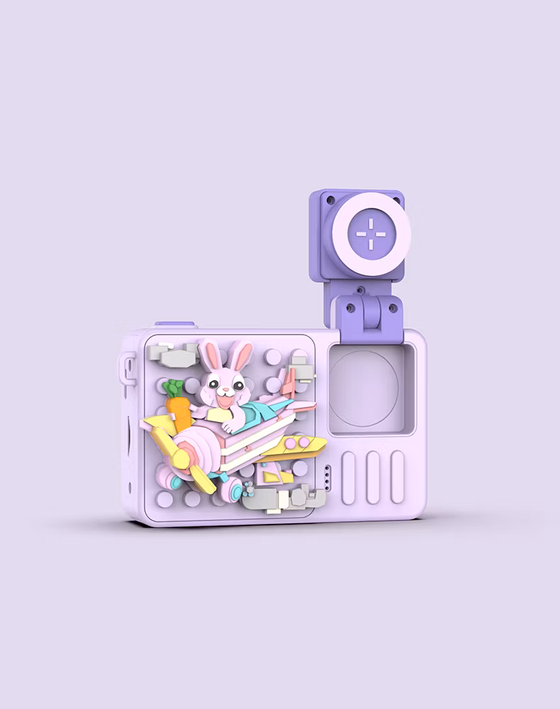 2024 Kids Toys Dual Flip Lens with 4800W Kids Mini Camera Building Block Cartoon Children Camera Adorable Toy Kids Selfie Digital Camera