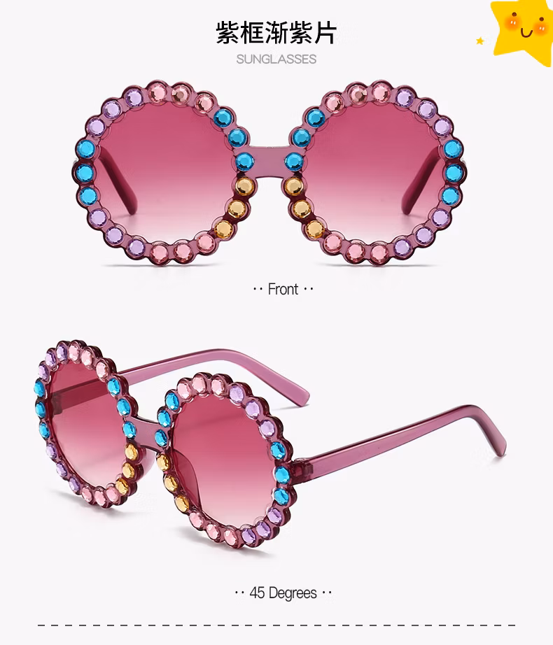 2022 New Sunglasses Round Full Diamonds Girls Sunglasses