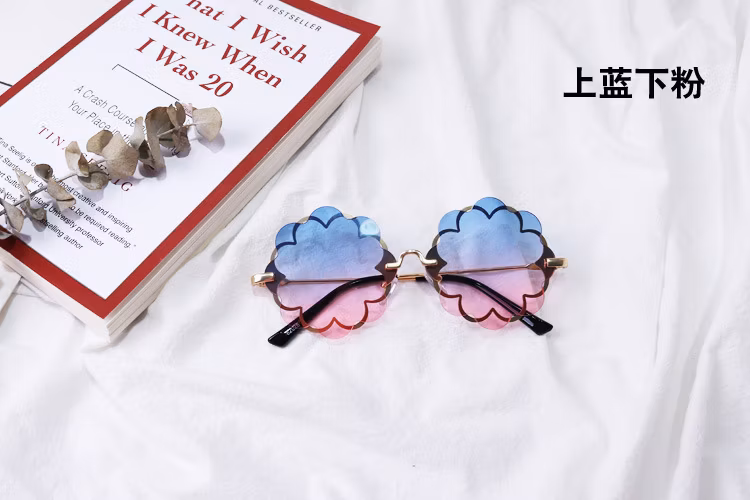 Flower Rimless Kids Logo Custom Gradient Unique UV400 Children High Quality Sunglasses