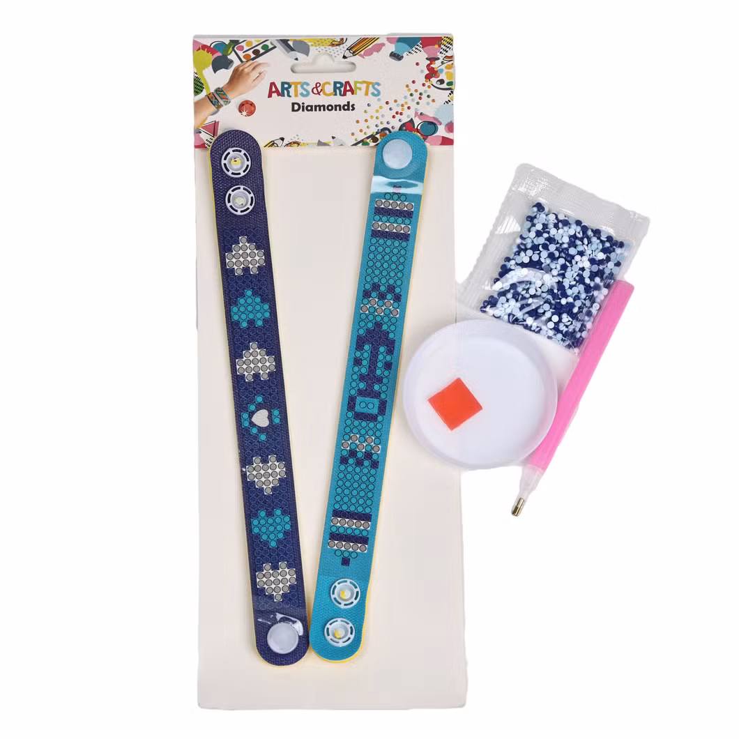 Idocraft 8*1 Inch 5D Diamond Painting Wristband 2 Peices for Kids or Students, Craft by Numbers DIY Diamond Kit, Round Acrylic Diamond Toys Accessory