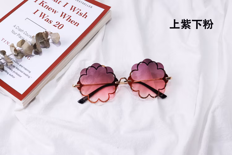 Flower Rimless Kids Logo Custom Gradient Unique UV400 Children High Quality Sunglasses