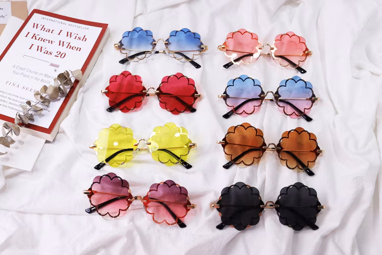 Flower Rimless Kids Logo Custom Gradient Unique UV400 Children High Quality Sunglasses
