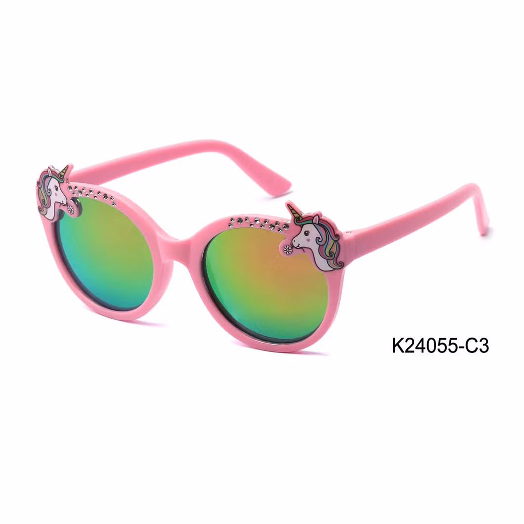 Hot-Sell Oval Frame Unicorn with Diamond Decoration Progressive Lens Kid′s Sunglasses