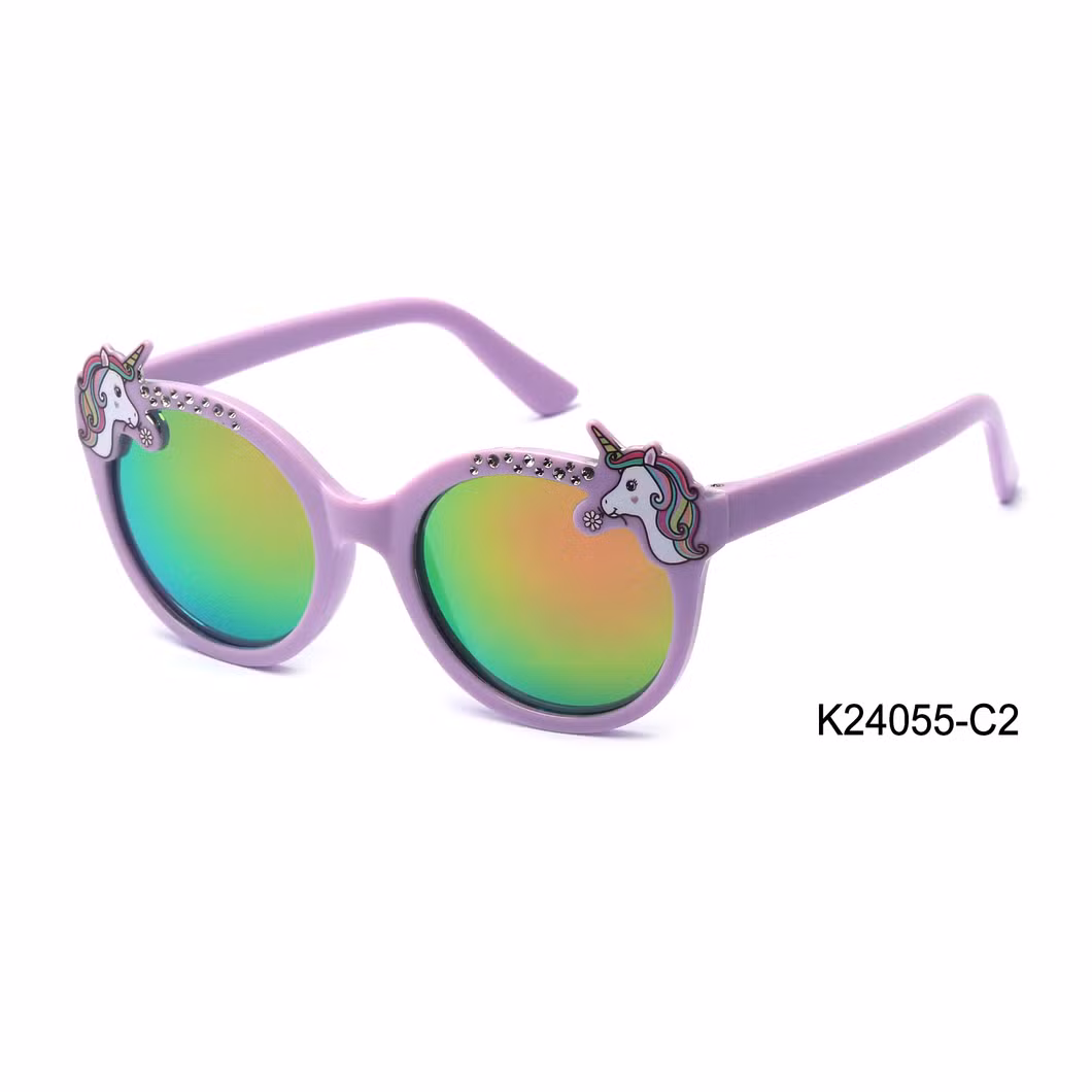 Hot-Sell Oval Frame Unicorn with Diamond Decoration Progressive Lens Kid′s Sunglasses