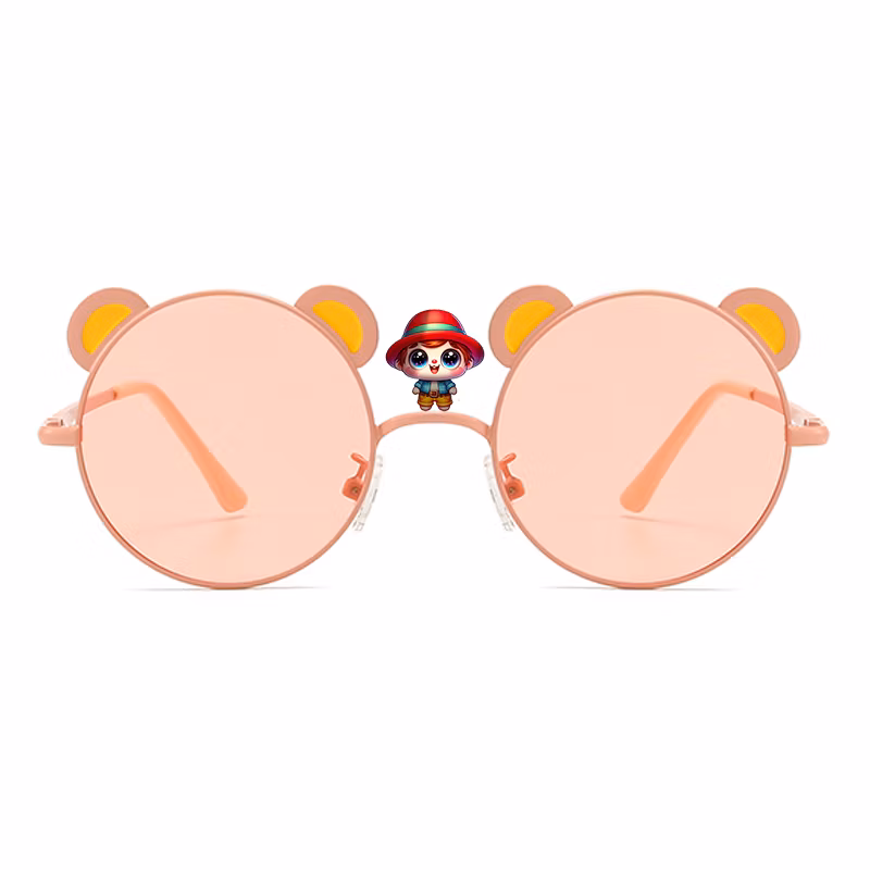 Customized Fashion Cartoon Panda Decoration Metal Round Kids Sunglasses