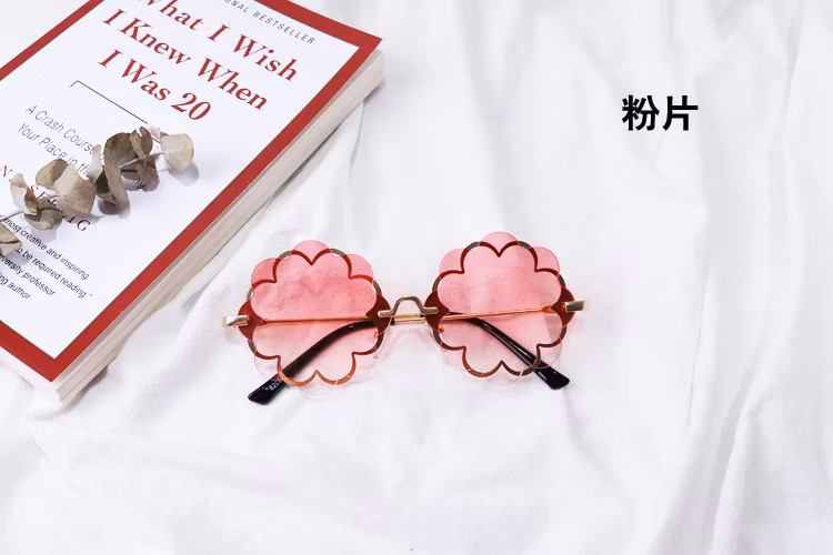 Flower Rimless Kids Logo Custom Gradient Unique UV400 Children High Quality Sunglasses