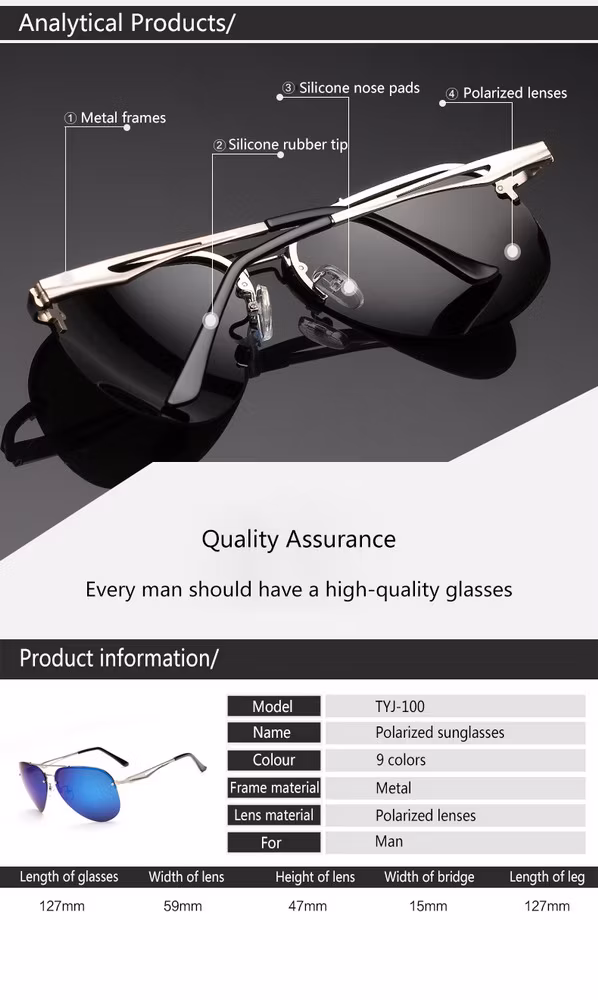 Polarized Metal Fashion Colorful Sunglasses for Outdoor (TYJ-100)
