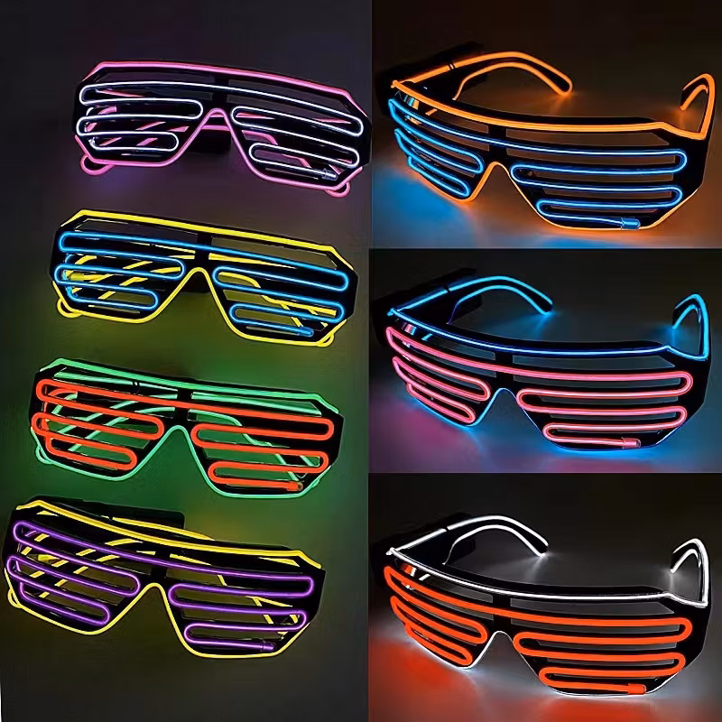 Costumes Kids Adults Halloween Favors EDM Dark Custom Logo Flashing LED EL Glasses Light up Sunglasses for Party