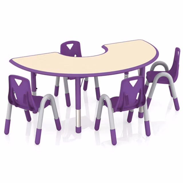 Kindergarten Furniture Crescent-Shaped Children′s Plastic Table and Chair