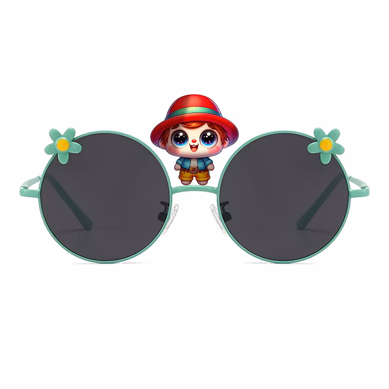 Customized Kids Cartoon Wild Chrysanthemum Decoration Round Metal Sunglasses