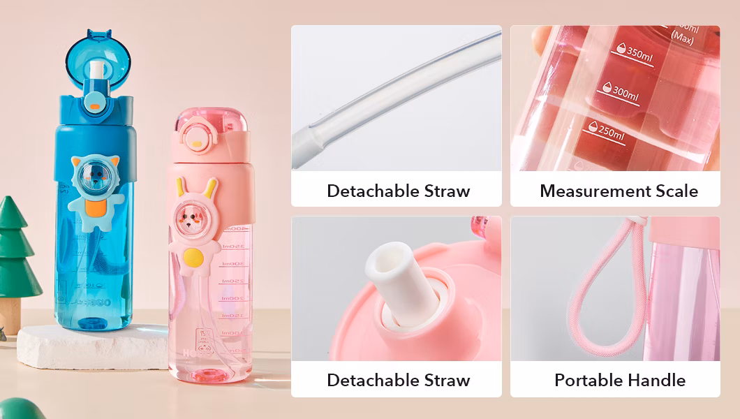Cute 2024 Summer Kids Plastic Straw Water Bottle for Students