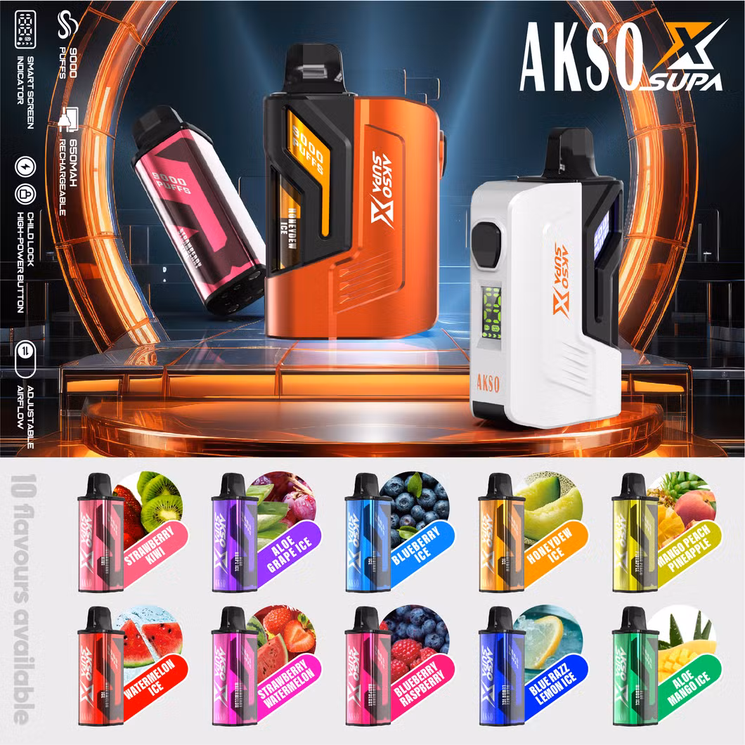 2024 New Trend Products Pod System Disposabl Vape Akso Supa X 9000 Puffs Vape with LED Display and Child Lock Ecigar Puff Bar