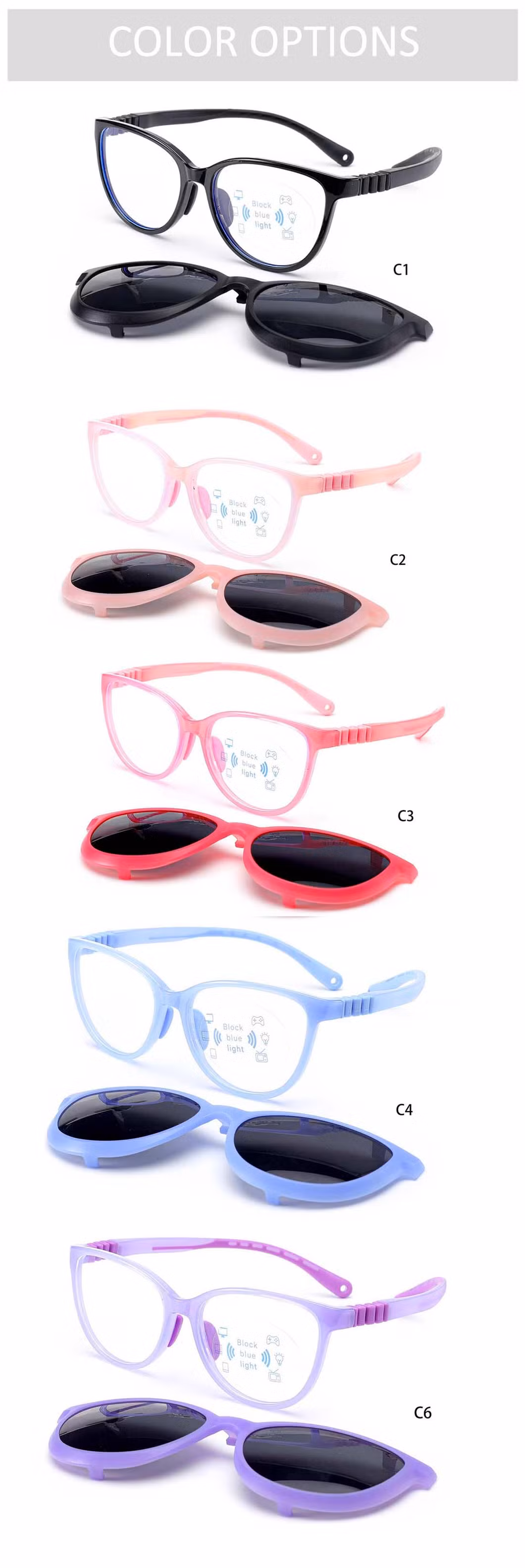 Gd Flexible Hinge Anti Blue Light Omputer Glasses Tr Clips on Magnetic Sunglasses for Kids Student