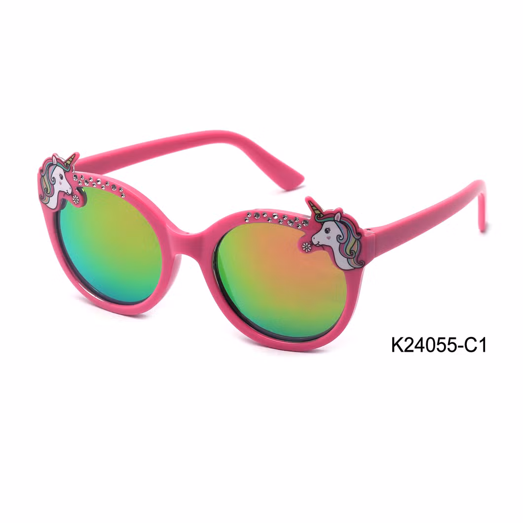 Hot-Sell Oval Frame Unicorn with Diamond Decoration Progressive Lens Kid′s Sunglasses