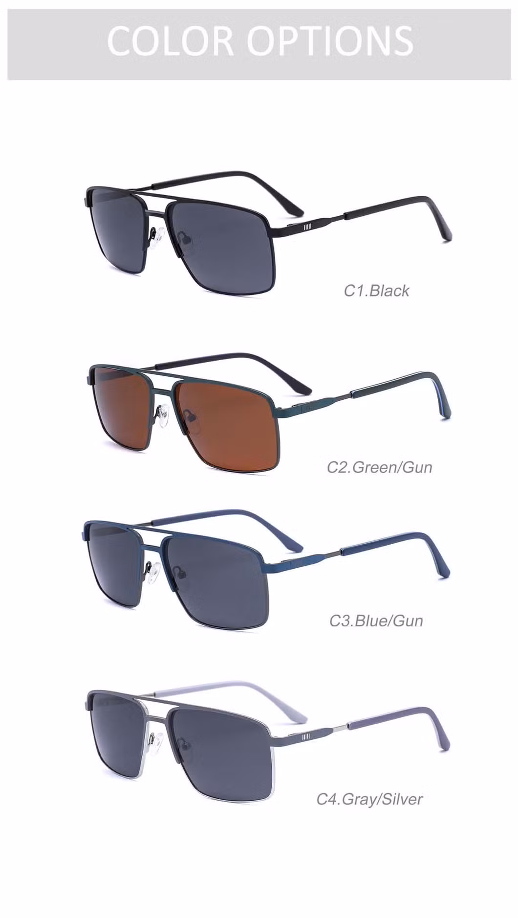 Gd Metal Frame Transparent Rimless Square Double Bridge Sunglasses