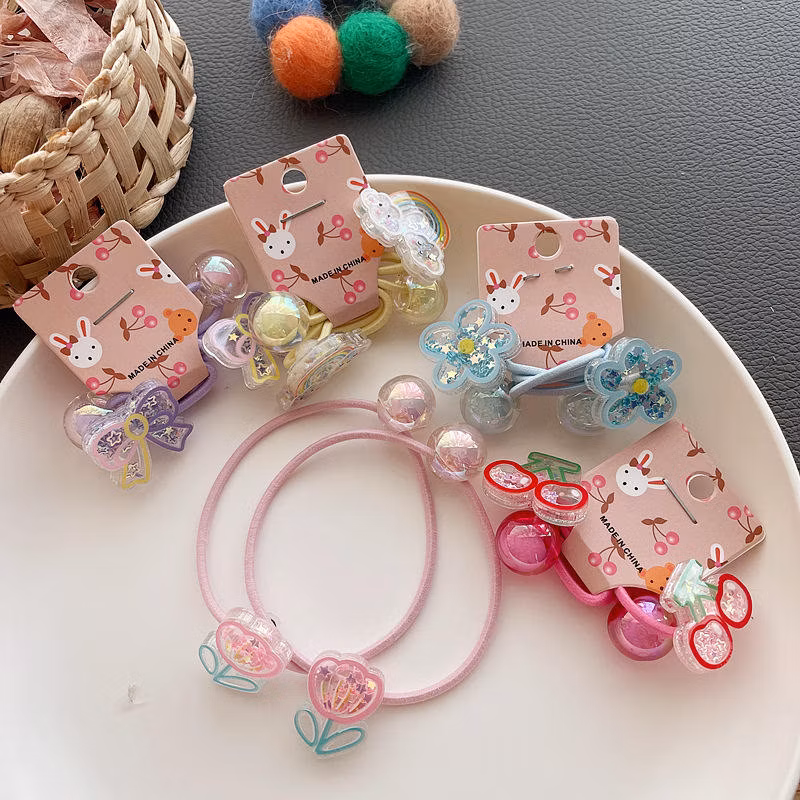 Sequin Bow Elastic Hair Bands Cute Cartoon Flower Ribbon Hair Ties for Kids Girls