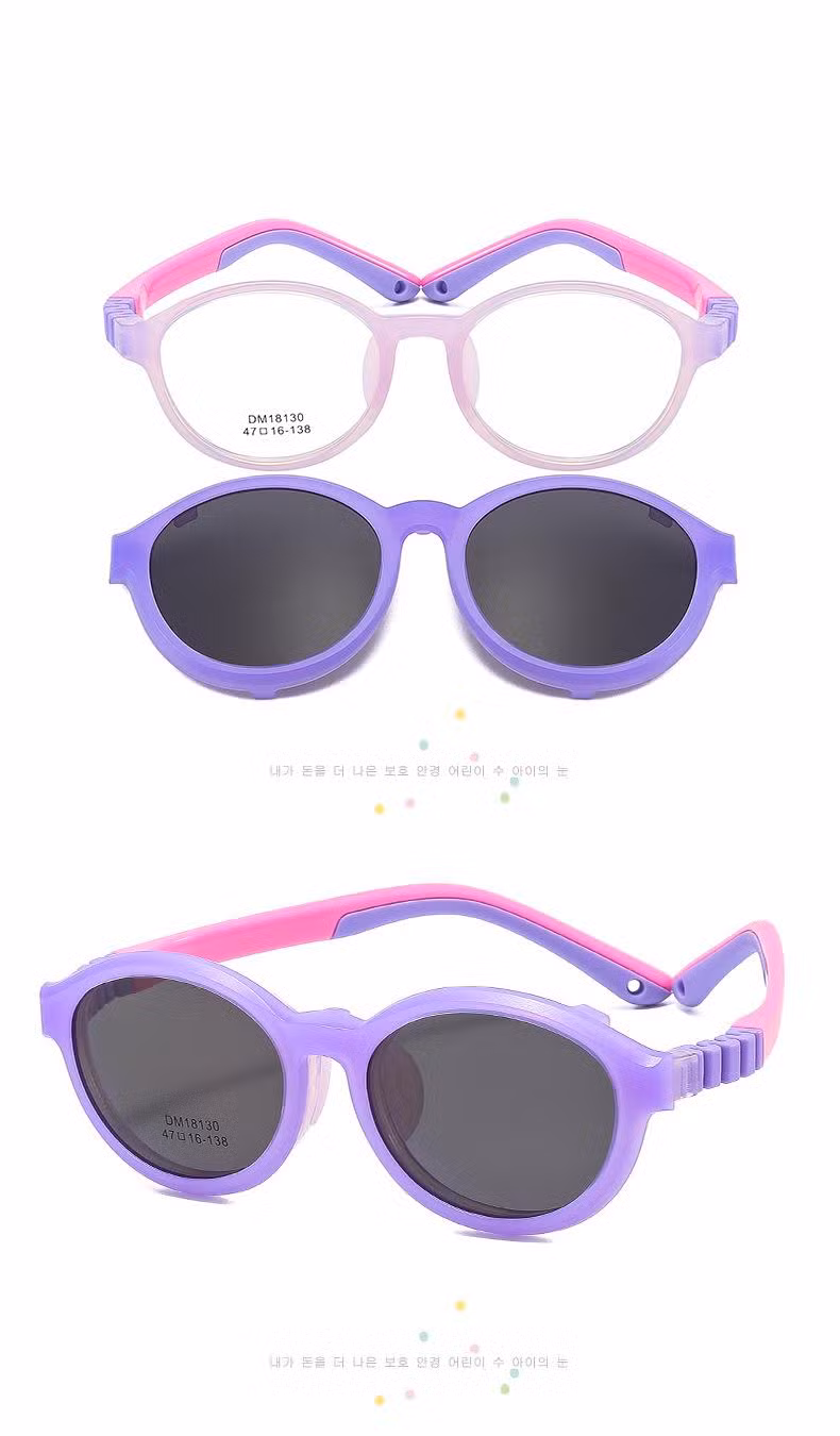 Clip on Sunglasses Round Shape Child Optical Frames in Spring Hinge Kids Eyeglasses