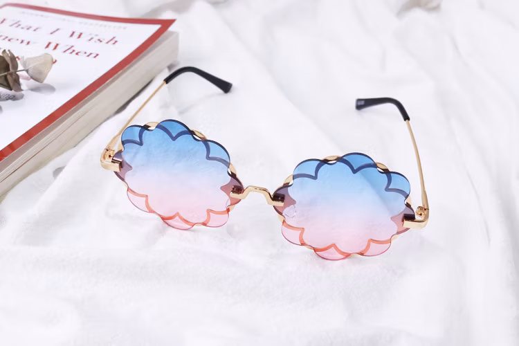 Flower Rimless Kids Logo Custom Gradient Unique UV400 Children High Quality Sunglasses