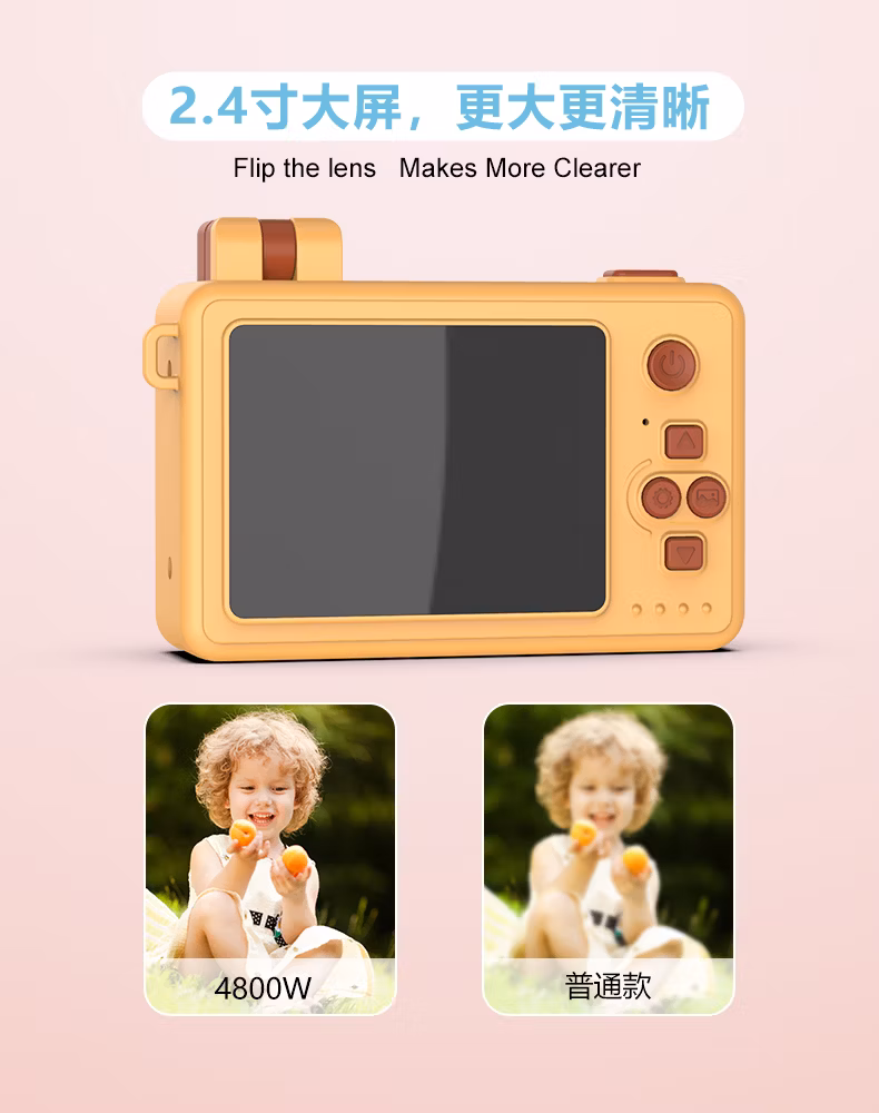 2024 Kids Toys Dual Flip Lens with 4800W Kids Mini Camera Building Block Cartoon Children Camera Adorable Toy Kids Selfie Digital Camera