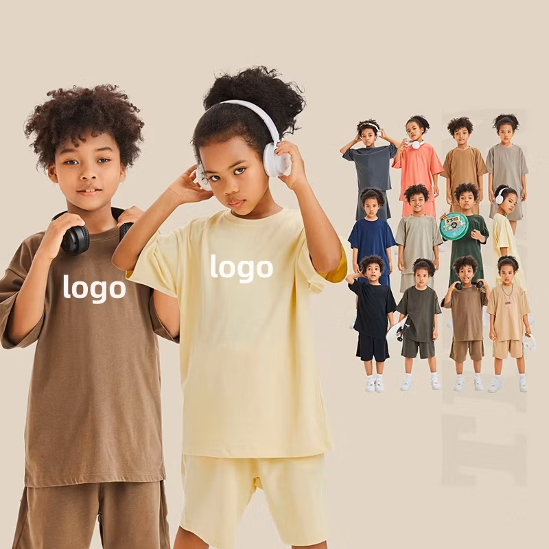 Wholesale 2024 Summer Custom Children Boy Girl T Shirt 230g 100% Cotton Drop Shoulders Plain Oversized Kids T-Shirt Children Fashion Clothes