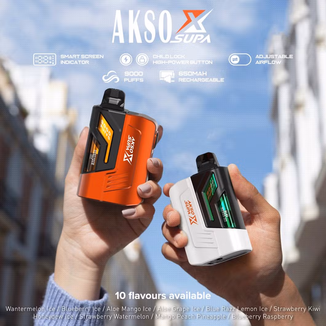 2024 New Trend Products Pod System Disposabl Vape Akso Supa X 9000 Puffs Vape with LED Display and Child Lock Ecigar Puff Bar