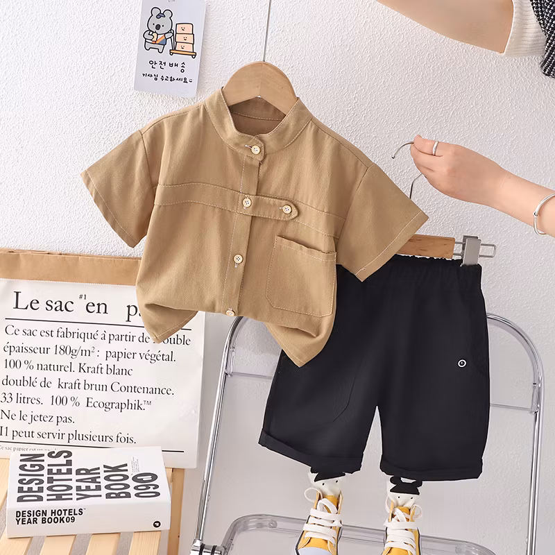 2024 Summer New Design Solid Color Shirt Hip Kids Wear Set