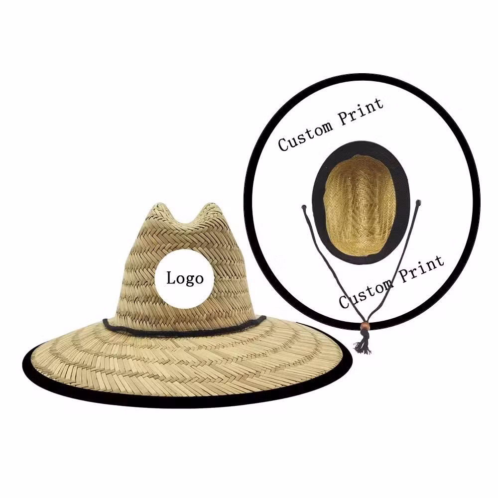 Wholesale Summer Custom Logo Children Kids Straw Hat 2024 Natural Grass Lifeguard Infant Toddler Baby Straw Hat Cap with Underneath