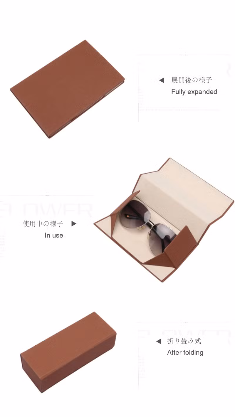 New Arrival Foldable Eyeglasses Case with PU Leather Surface and Felt Lining for Reading Glasses and Sunglasses