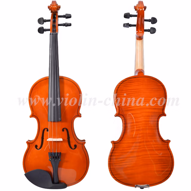 Violino in compensato fiammeggiato - Adatto per studenti con custodia, archetto e resina