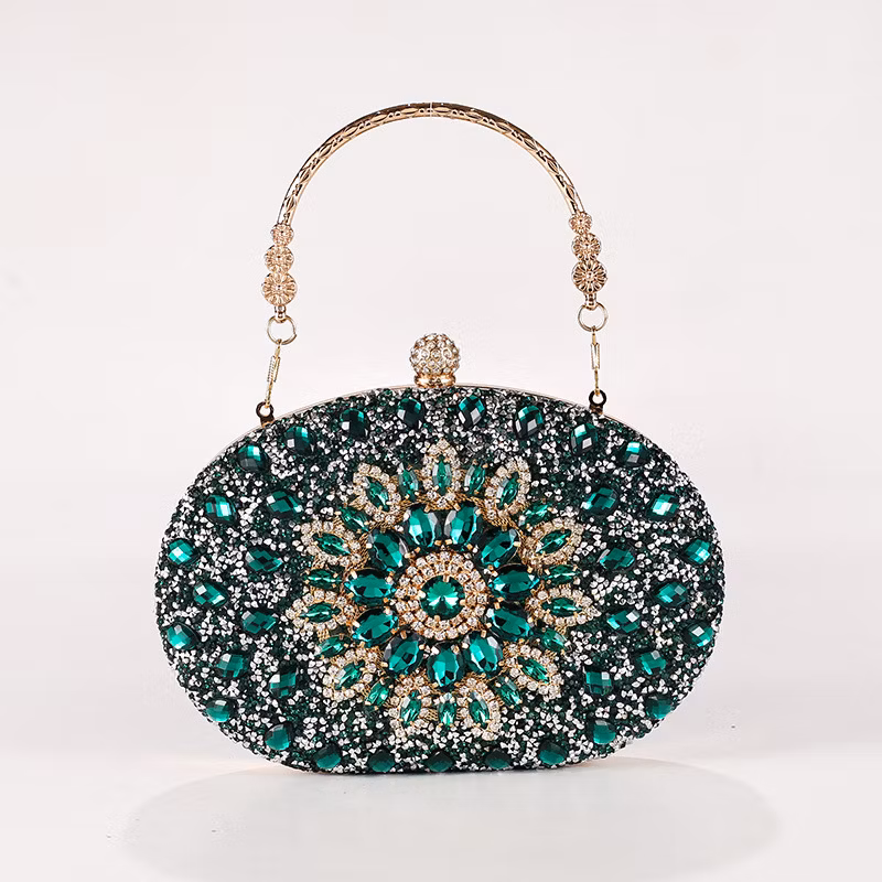 Trendy Diamond Sunflower Bag Evening Handbag Oval Bag Shiny Rhinestone Dress Bag