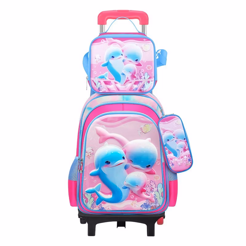 2024 Fashion Boys Girls Children Pupil Trolley School Bag with Wheels (ready to ship)