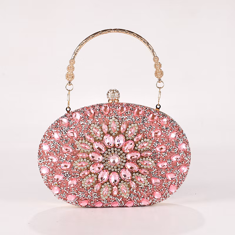 Trendy Diamond Sunflower Bag Evening Handbag Oval Bag Shiny Rhinestone Dress Bag
