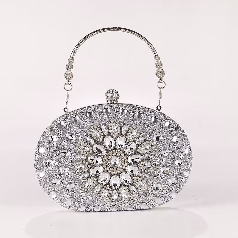 Trendy Diamond Sunflower Bag Evening Handbag Oval Bag Shiny Rhinestone Dress Bag