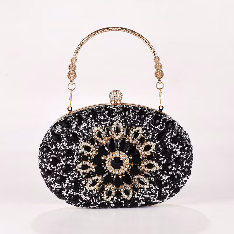 Trendy Diamond Sunflower Bag Evening Handbag Oval Bag Shiny Rhinestone Dress Bag