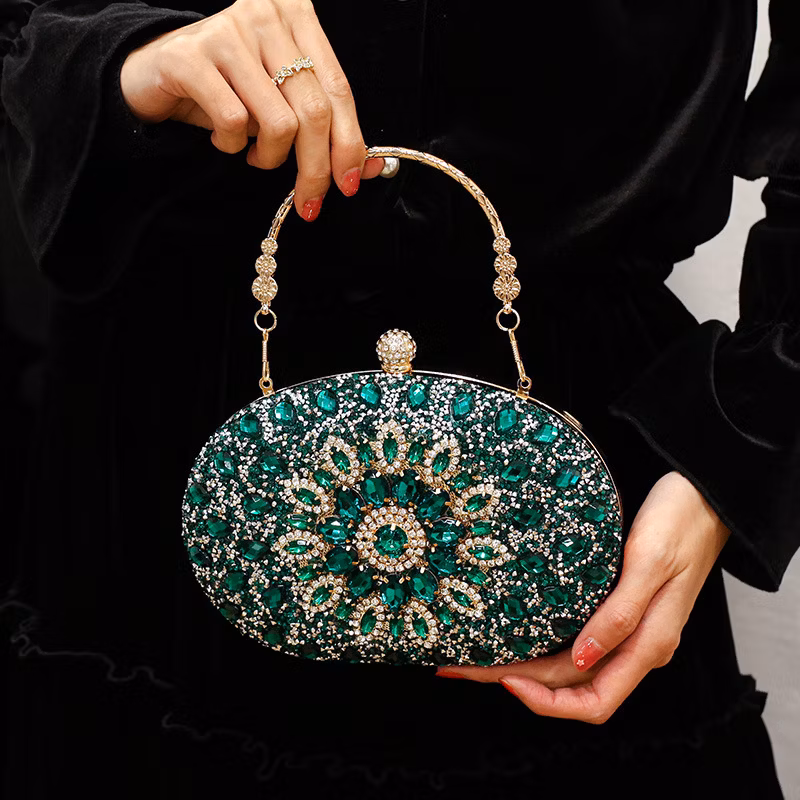 Trendy Diamond Sunflower Bag Evening Handbag Oval Bag Shiny Rhinestone Dress Bag