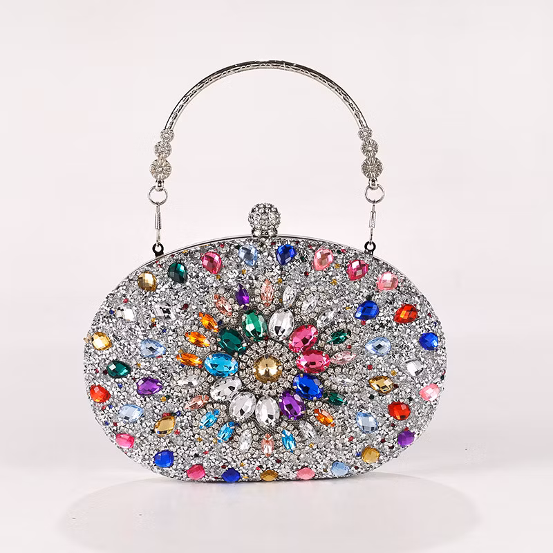 Trendy Diamond Sunflower Bag Evening Handbag Oval Bag Shiny Rhinestone Dress Bag