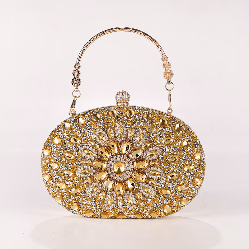 Trendy Diamond Sunflower Bag Evening Handbag Oval Bag Shiny Rhinestone Dress Bag
