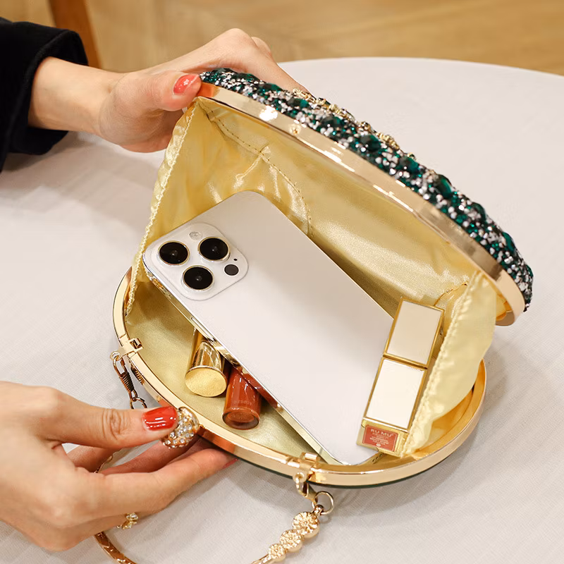 Trendy Diamond Sunflower Bag Evening Handbag Oval Bag Shiny Rhinestone Dress Bag