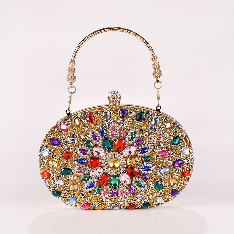Trendy Diamond Sunflower Bag Evening Handbag Oval Bag Shiny Rhinestone Dress Bag