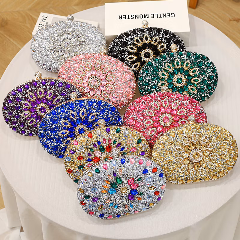 Trendy Diamond Sunflower Bag Evening Handbag Oval Bag Shiny Rhinestone Dress Bag