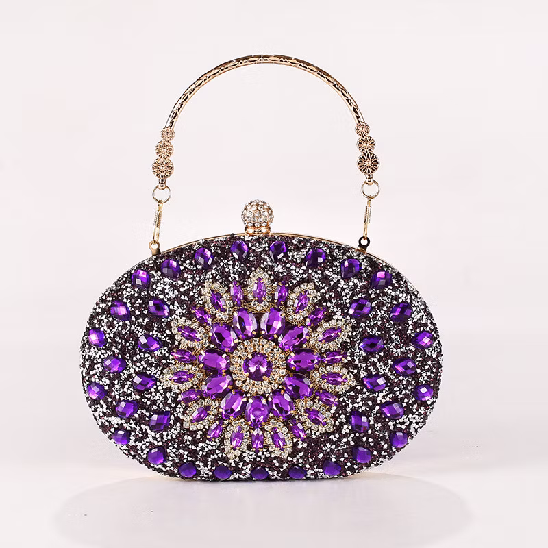 Trendy Diamond Sunflower Bag Evening Handbag Oval Bag Shiny Rhinestone Dress Bag