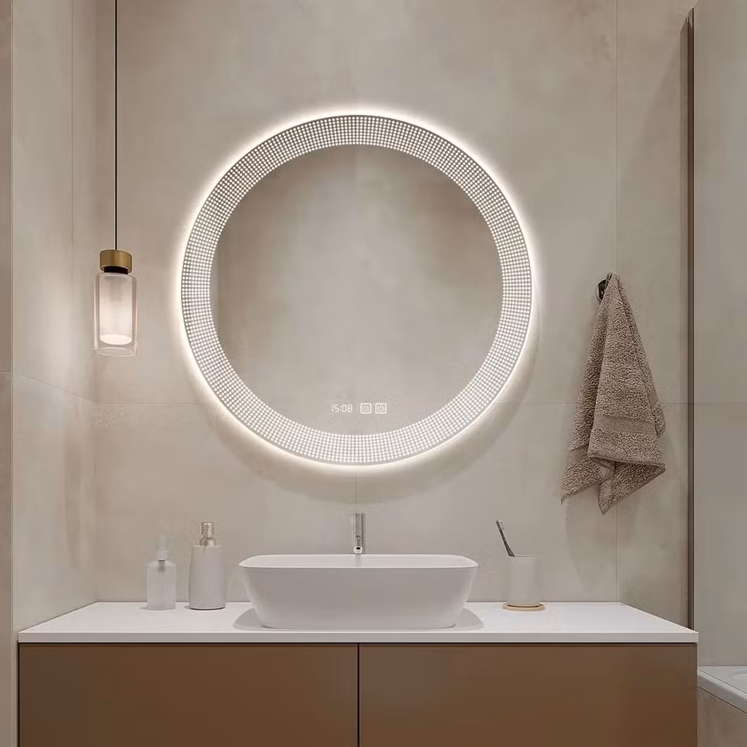 High End Nordic Touch Sensor Intelligent Lighting Round Shape Wall Mirror Bathroom Vanity LED Bath Smart Mirror Design Glass Usis Espejos Fabricado En China