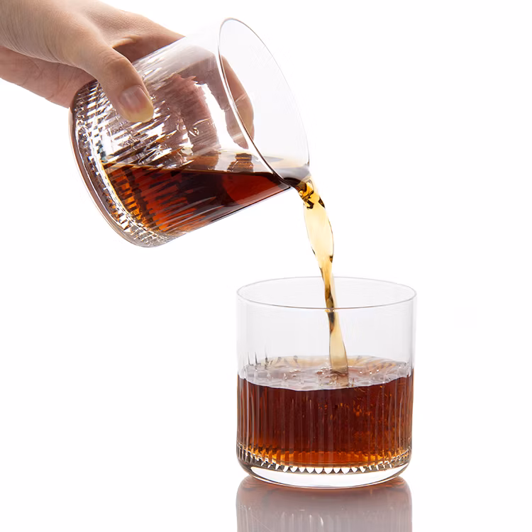 Free Sample Rotatable Wine Glasses Old Fashioned Whisky Glasses Tumbler Rocks Bar Glass for Drinking Bourbon