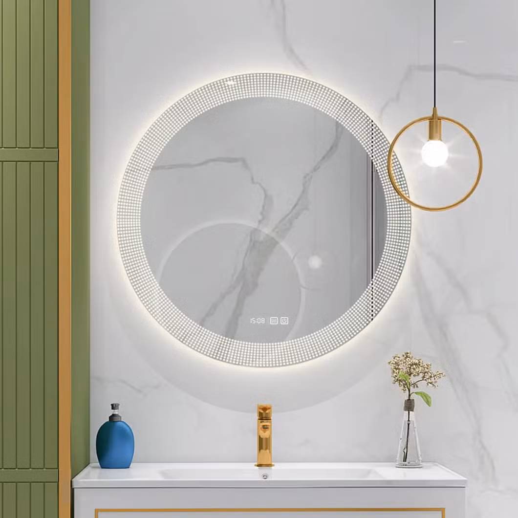 High End Nordic Touch Sensor Intelligent Lighting Round Shape Wall Mirror Bathroom Vanity LED Bath Smart Mirror Design Glass Usis Espejos Fabricado En China