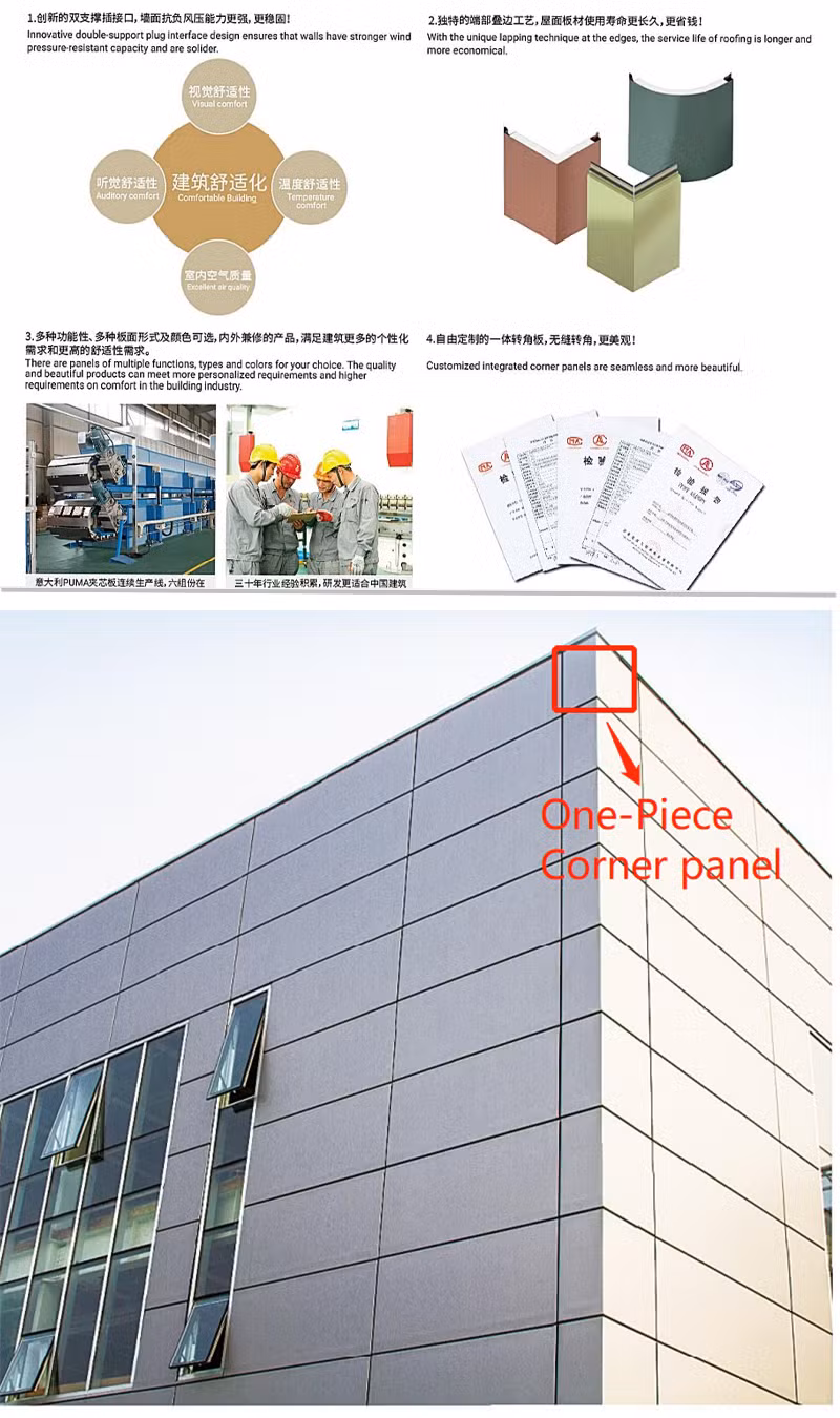 Width of 950mm/1000mm/1150mm EPS/Rock Wool/Glass Wool/PU/PIR Sandwich Panel for Building Exterior Wall System