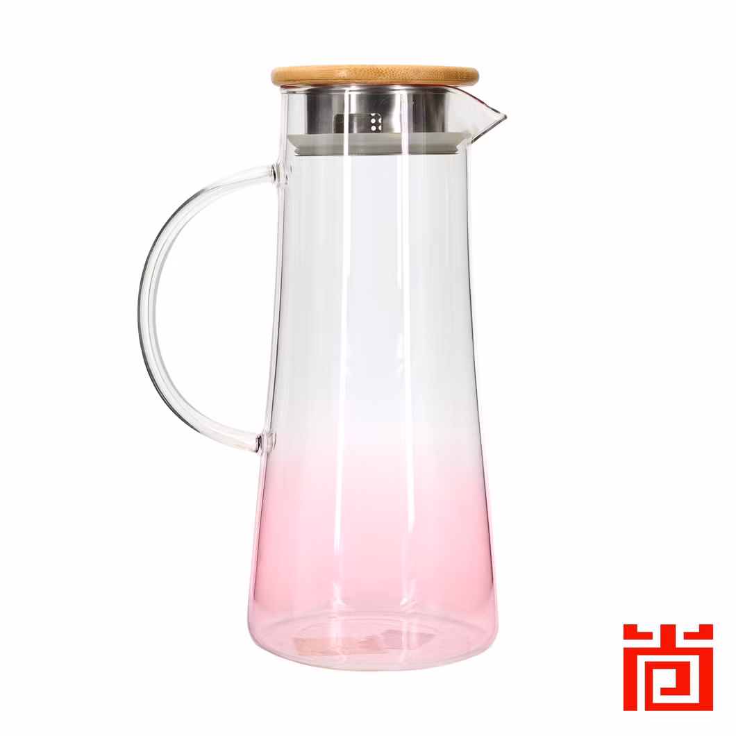 Borosilicate Glass Pitcher/Glassware with Bamboo and Stainless Steel Lid for Kitchen