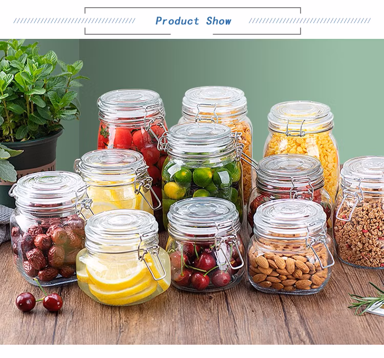High Borosilicate Glass Bamboo Lid Kitchen Food Hand Made Transparent