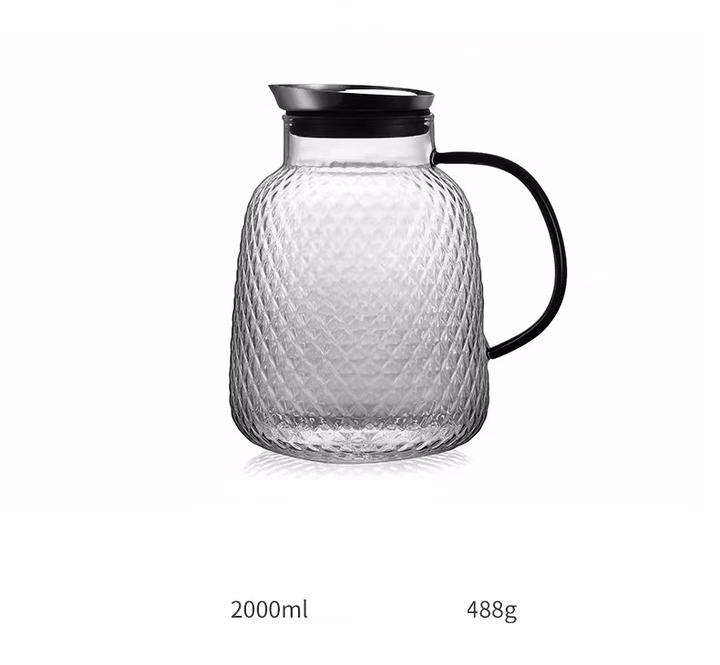 Newly Designed Heat Resistant Borosilicate Glass Water Carafe Jug with Black Glass Handle Glassware